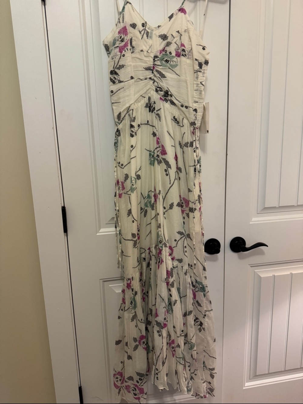 Isabel Marant Cream Maxi Dress with Pink & Green Floral Accents